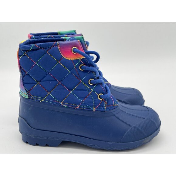 Sperry Quilted Rainbow Waterproof Duck Boots Kids Blue Gradient Lace Up - Picture 4 of 9